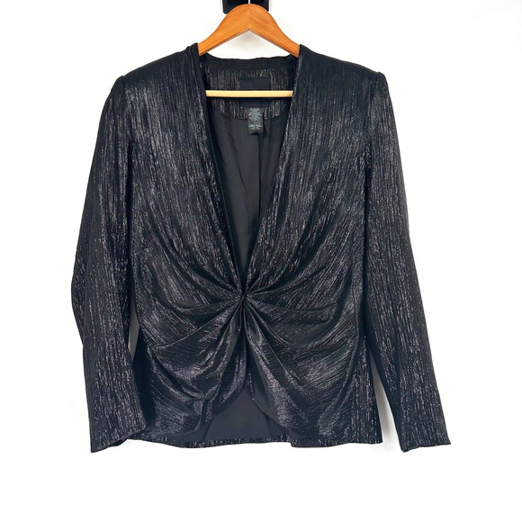 Smythe Womens Ruched Shimmer Disco Blazer Top Small Glam Plunge Neck Event Party - Picture 1 of 8